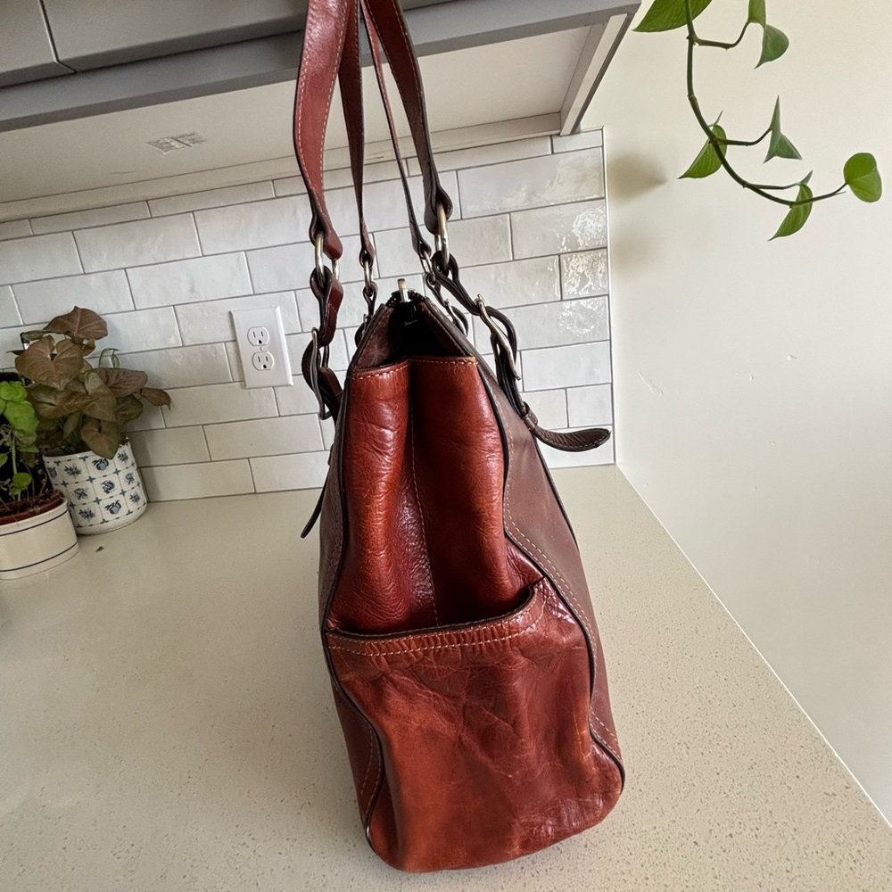 Vintage Fossil Large Brown Leather Business Laptop Tote Travel Purse Bag - Picture 3 of 11